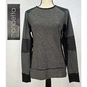 Mondetta Long-Sleeve Athletic Pullover Grey and Black Stripes Thumbholes M